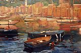 Boats Canvas Paintings - Anchored Boats - Portofino